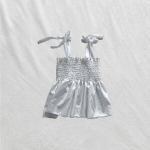White ruched Smocked bows tank Top